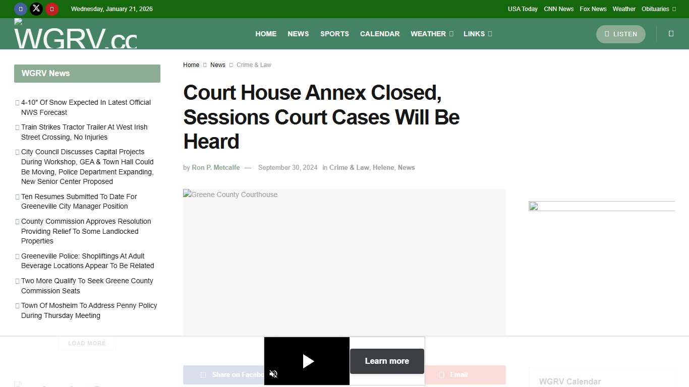 Court House Annex Closed, Sessions Court Cases Will Be Heard – WGRV.com